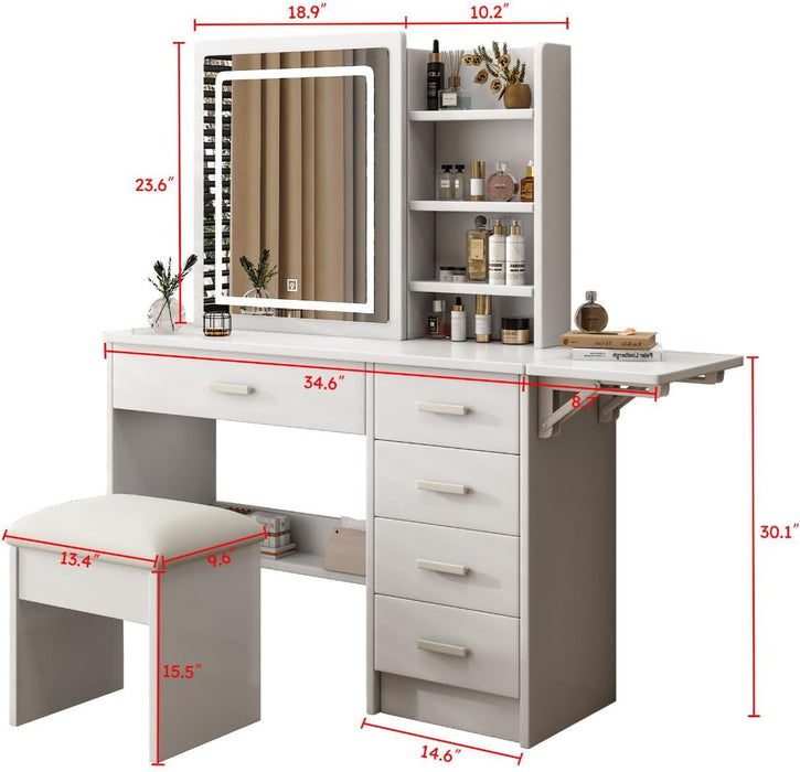 White Makeup Vanity Desk With Customizable Lighting