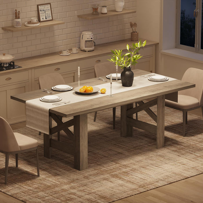 Wood Farmhouse Dining Table for 6-8, Heavy Duty Large Kitchen Table, 70.87" Long Rectangular Dining Room Tables with Strong Legs, Thickness Tabletop, for Big Family, Dinette, Rustic Gray