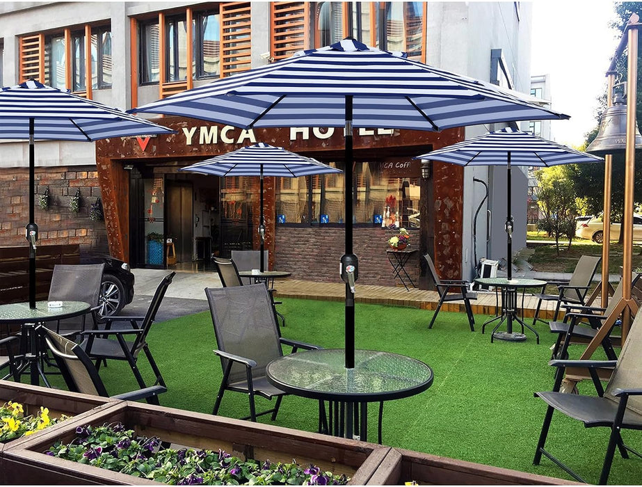 7.5 Ft Patio Umbrella, Yard Umbrella, Outdoor Market Umbrella with Push Button Tilt Crank (Blue&White)