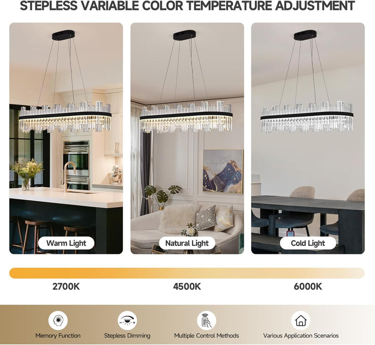 Black Linear Crystal Chandeliers 39Inch Dining Room