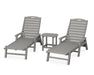 Nautical 3-Piece Chaise Lounge with Arms Set with South Beach 18" Side Table