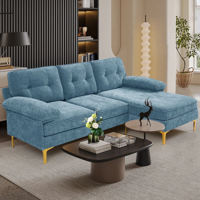 Convertible Sectional Sofa Couch, L-Shaped Couch with Reversible Chaise Lounge, Chenille Fabric Modern Sofa for Living Room, Apartment, Office, 3 Seats, Light Blue