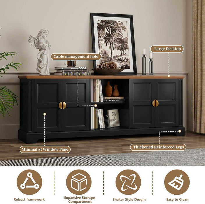 67” Modern TV Stand for Tvs up to 75+ Inch, Shaker Style Television Console Table, Entertainment Center with Storage Cabinets, Wood Media Furniture for Living Room, Bedroom, Black