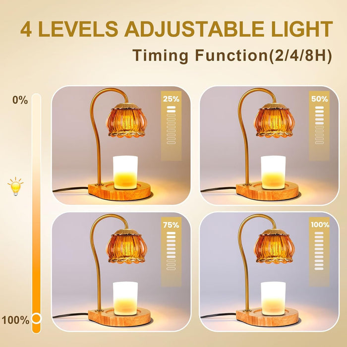 Candle Warmer Lamp with Timer, Dimmable Electric Candle Warmer Melter, Fragrance Candle Holders for Home Decoration Gift for Women, Dark-Orange