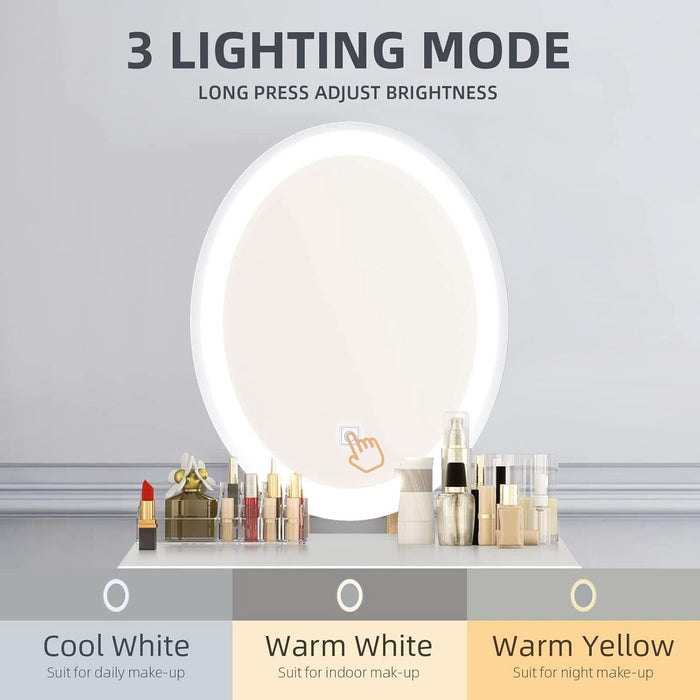 Makeup Vanity Table Set with 3 Modes Adjustable Lighted Mirror Cushioned Stool, Dressing Table for Small Space
