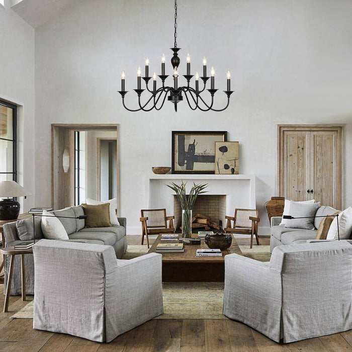 Black Matte Farmhouse Chandelier 12 Light Fixtures