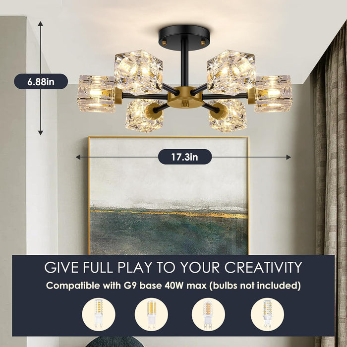 Black Six Light Crystal Industrial Sputnik Chandelier