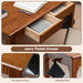 100% Solid Wood Desk with Drawers, Small Home Office Writing Wooden Desk, Vintage Wood Desk for Small Spaces, Bedroom, Work Study Computer Table with Fluted Design and Hooks(Walnut)