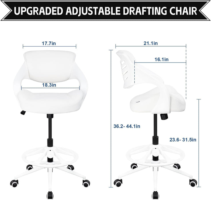 Ergonomic Drafting Chair,Standing Computer Desk Chair,Foot Ring,Lumbar Support,Swivel Task Chair - White