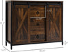 Industrial Farmhouse Buffet Cabinet, Kitchen Sideboard with Sliding Barn Doors, Three Drawers and Adjustable Shelves for Living Room, Rustic Brown