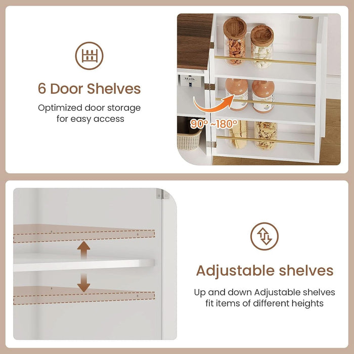Buffet Cabinet with Storage & Charging Station, 53" Farmhouse Coffee Cabinet with Compartment Drawer, Sideboard Cabinets with Door and Adjustable Shelves for Kitchen, White