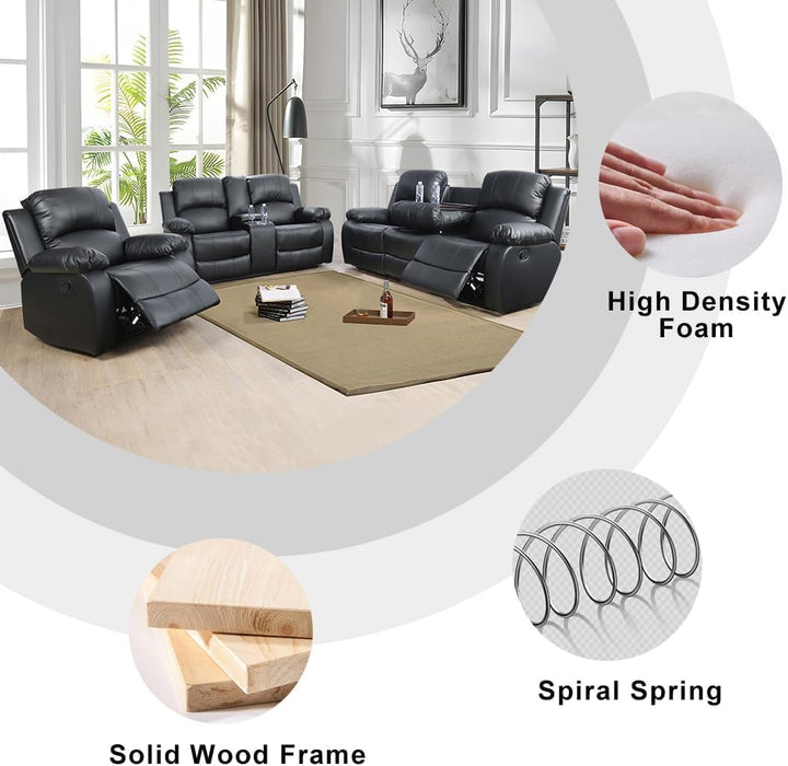 Bonded Leather Reclining Sofa Set with Cup Holders and Storage Console