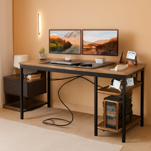 L Shaped Computer Desk with Power Outlets, 47 Inch Small Corner Desk with Reversible Shelves, Gaming Desk Computer Table Study Writing Desk for Home Office Small Space, Rustic Brown