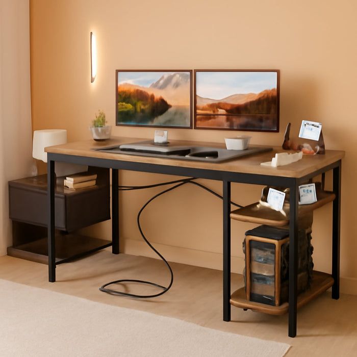 L Shaped Computer Desk with Power Outlets, 47 Inch Small Corner Desk with Reversible Shelves, Gaming Desk Computer Table Study Writing Desk for Home Office Small Space, Rustic Brown