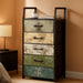 Retro 5 Drawers Dresser, Tall Dressers for Bedroom, Closet, Hallway, Nursery, Fabric Storage Tower Organizer, Vertical Nightstand Side Table Furniture, Steel Frame, Wood Top