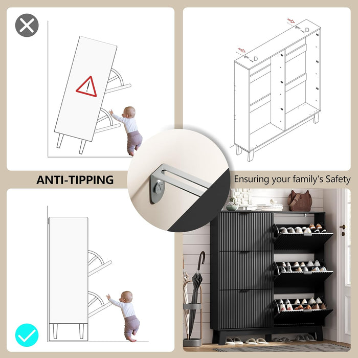 Sleek Black Entryway Shoe Cabinet With Organization