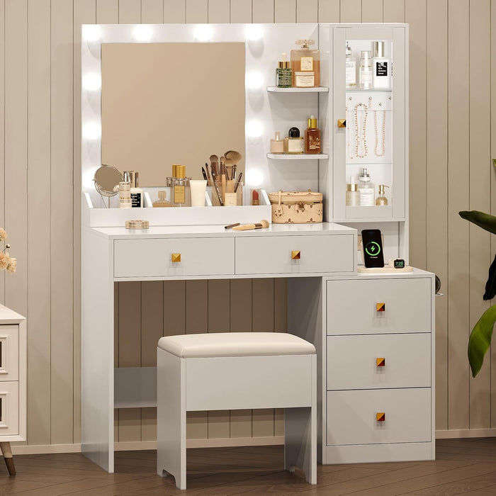 White Makeup Vanity Desk With PremiumLED Illumination