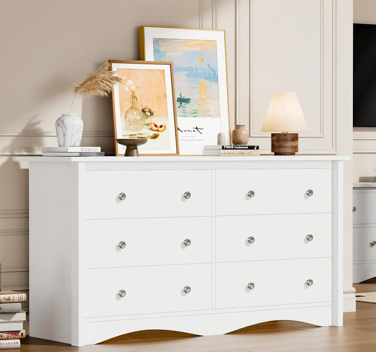 Dresser for Bedroom, 6 Drawer Wood Dresser, White