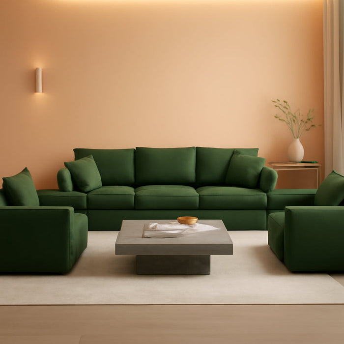 Luxury 3 Piece Sofa Set, 2 Pieces of Single Sofa and 1 Piece of 3 Seater Sofa, Modern Chenille Comfy Cloud Couches Set with 7 Pillows for Living Room Office, Evergreen