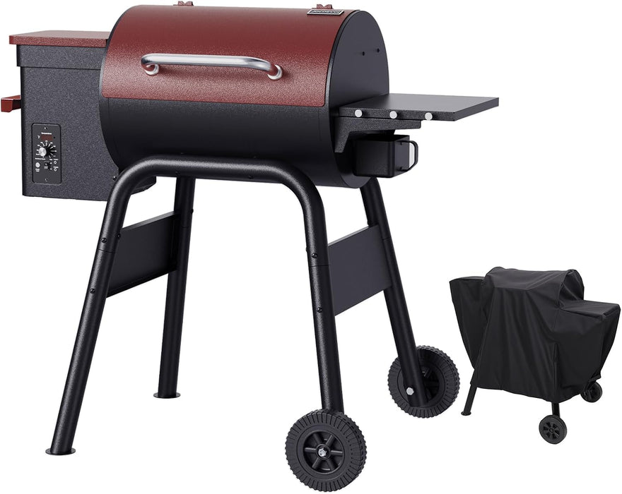 Wood Pellet Grill Smoker for Outdoor Cooking, 456 SQ. in Cook Area Electric Pellet Grill with Auto Feed & PID Temperature Control 180-425°F, 6-In-1 BBQ Grill & Rain Cover for Backyard
