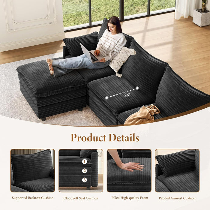 108 Inch CharcoalGray Modular Sectional Sofa Ottoman