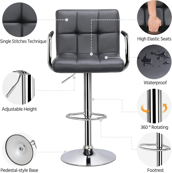 Bar Stools, Adjustable PU Leather Swivel Barstools, Modern Counter Stools with Back and Footrest, Counter Height Barstools for Bar, Kitchen, Dining Room, Set of 2, Grey
