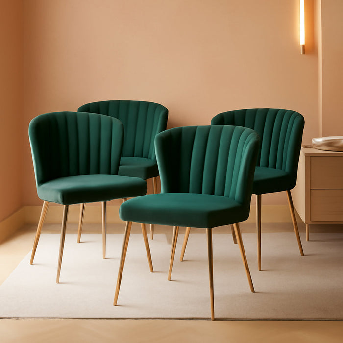 Tufted Dining Chairs Set of 4, Velvet Dining Chairs with Golden Metal Legs, Modern Upholstered Dining Chairs for Dining Room/Kitchen/Vanity, Green