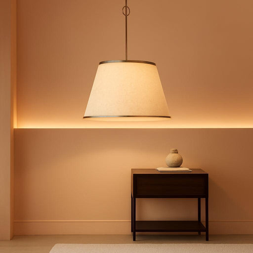 24" Boho Chandelier, Tapered Fabric Drum and Antique Gold Accents Paint Finish Shade Pendant Lighting for Nursery Room Dining Room Living Room Kitchen