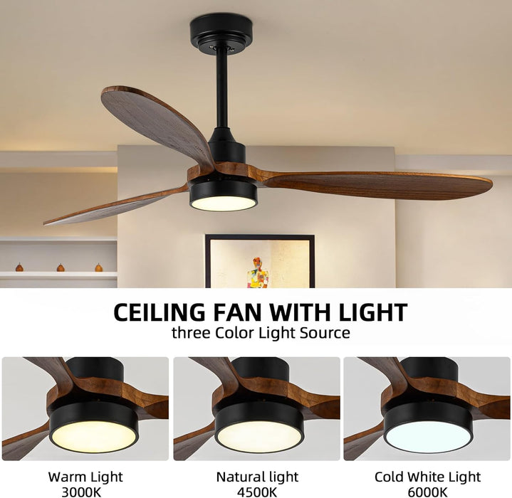 52" Outdoor Ceiling Fan with Light, 6 Speeds, Remote Control, Low Profile for Bedroom, Living Room, Dining Room