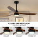 52" Outdoor Ceiling Fan with Light, 6 Speeds, Remote Control, Low Profile for Bedroom, Living Room, Dining Room