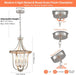 12.6" Modern Chandelier Farmhouse 4 Light Geometric Cage Pendant Hanging Lighting Fixture Adjustable Height Brushed Nickel and Wood Grain Finish for Dining Room Living Room Foyer