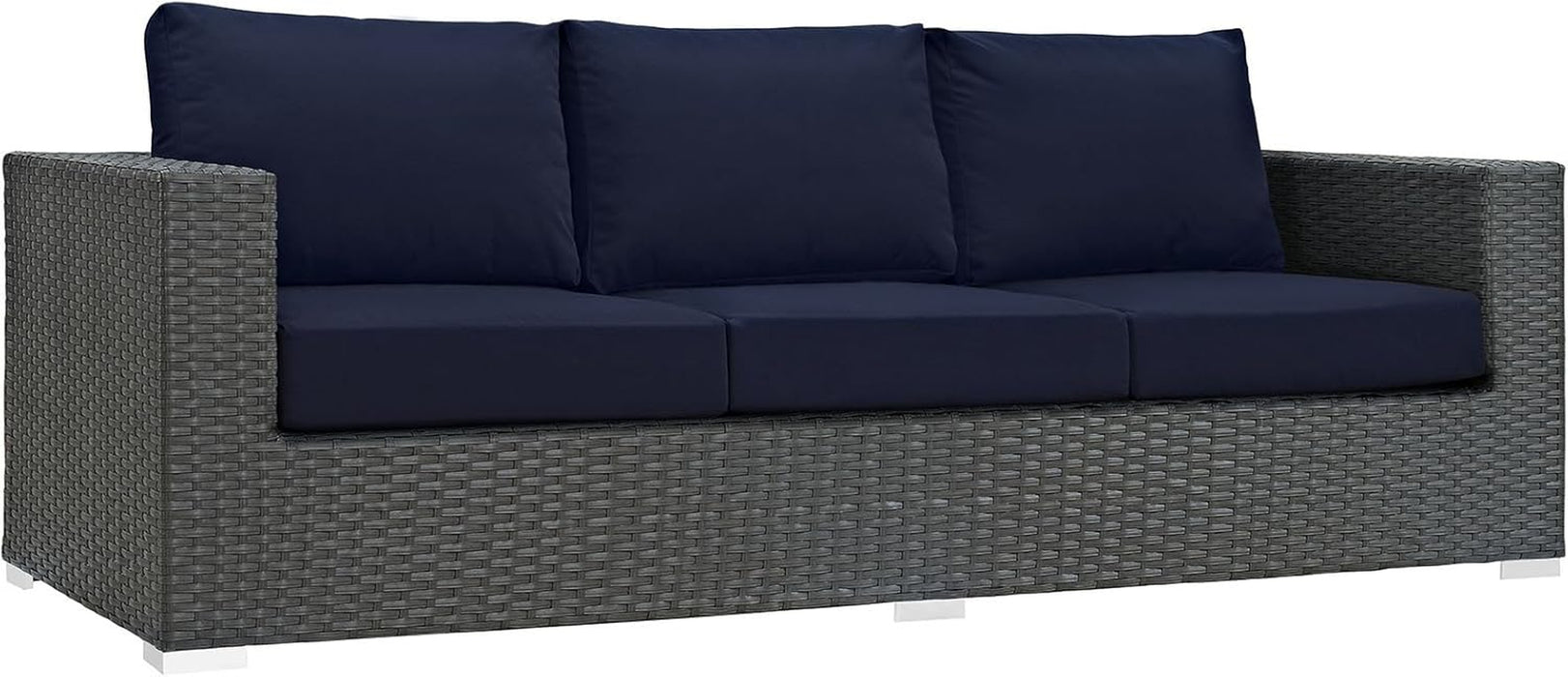Sojourn Wicker Rattan Outdoor Patio Sunbrella Fabric Sofa in Canvas Navy