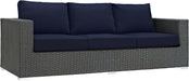 Sojourn Wicker Rattan Outdoor Patio Sunbrella Fabric Sofa in Canvas Navy
