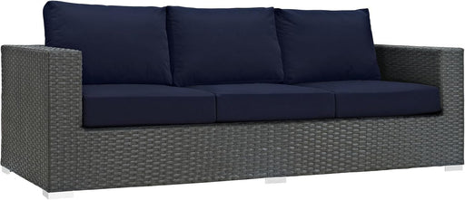 Sojourn Wicker Rattan Outdoor Patio Sunbrella Fabric Sofa in Canvas Navy