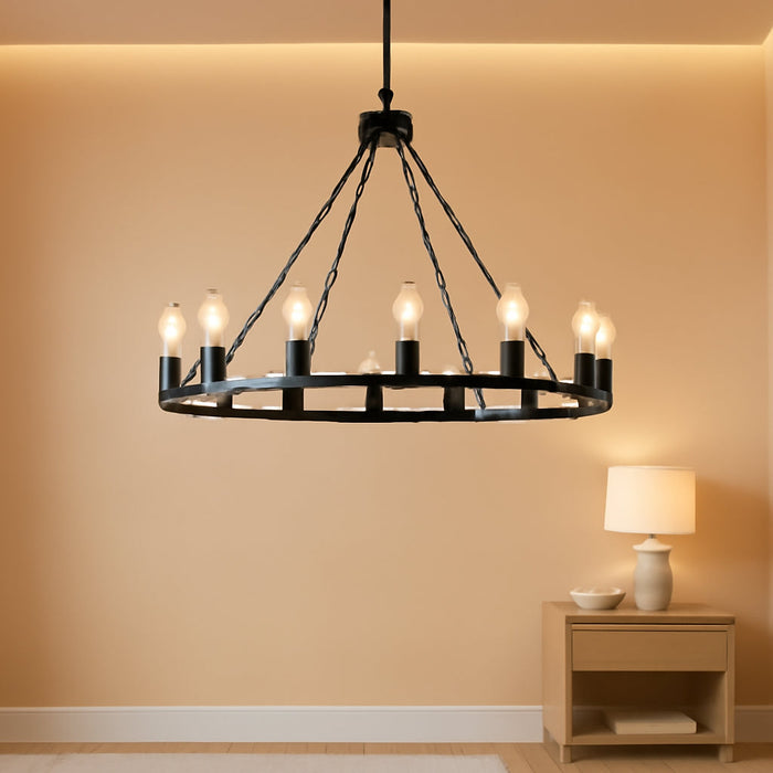 16 Lights Black Wagon Wheel Chandelier, 40 Inch Large Farmhouse Light Fixture round Rustic Pendant Light, Wagon Chandelier for Porch High Ceilings Dining Room Living Room Entryway