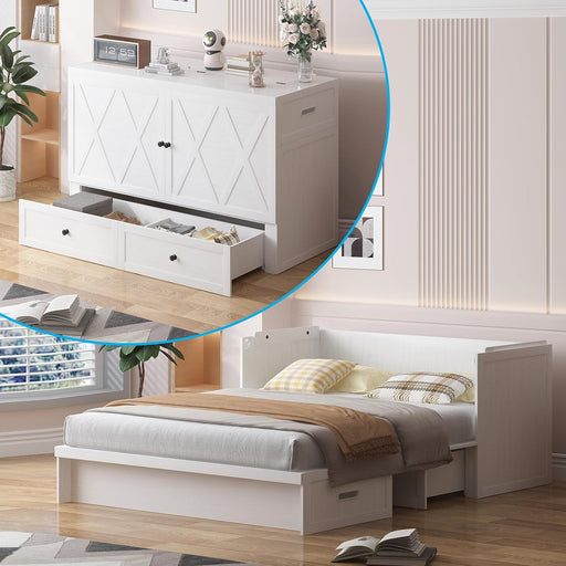 Queen Murphy Cabinet Bed With WhiteHighGlossFinish Mattress