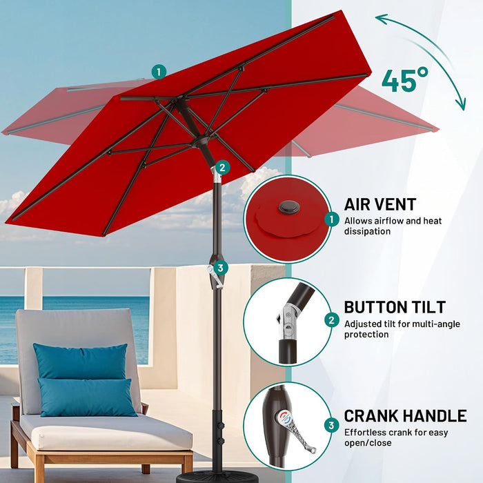 7.5FT Patio Umbrella Table Market Umbrella W/Tilt and Crank Heavy-Duty round Outdoor Umbrellas for Garden, Deck, Backyard,And Pool, Red