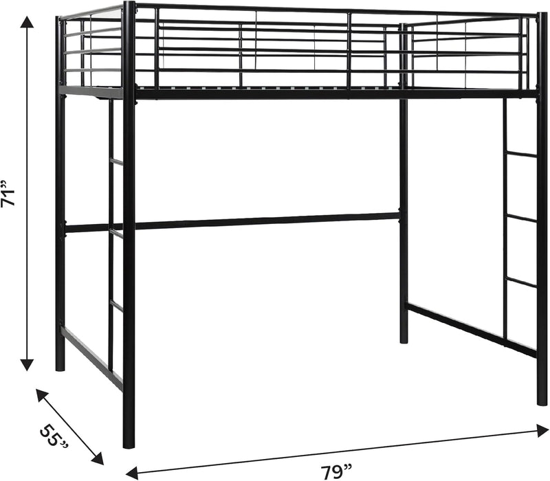 Timothee Urban Industrial Metal Double over Loft Bunk Bed, Full Loft, Black