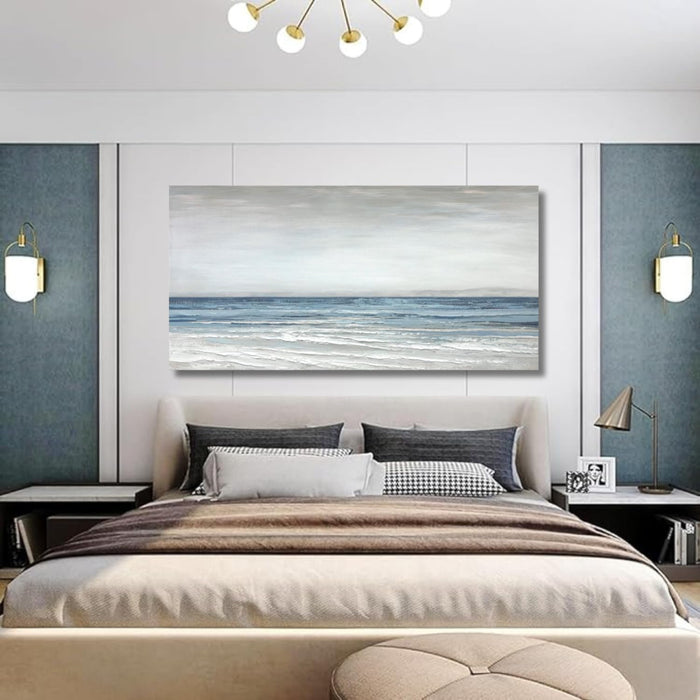 Abstract Wall Art Painting Wall Decor Large Artwork Textured Blue and White Sea Background Canvas Wall Art for Living Room Bedroom Home Decor 20"X40"