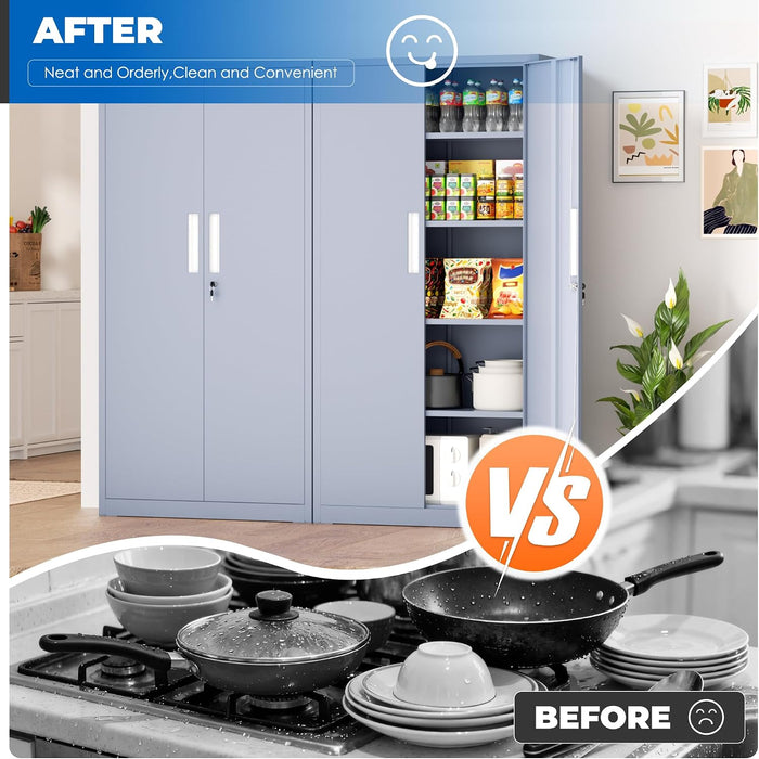 63-Inch-Tall Cement Gray Pantry Cabinet Kitchen Storage