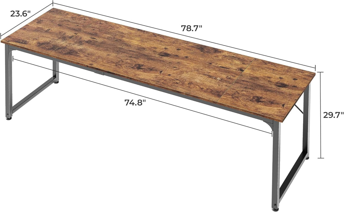 Computer Desk, 80 Inch Office Desk, Gaming Desk with Storage, Writing Desk Work Desk for Home Office, Study, Long Simple Desk, Large Legroom, Metal Frame, Rustic Brown