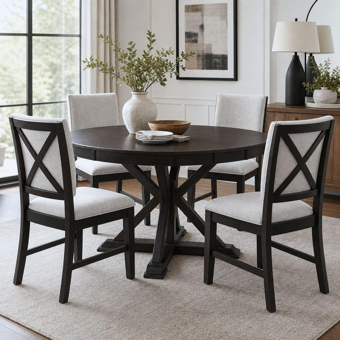 42"-54" Extendable Dining Table for 4-6 People Farmhouse Round/Oval Dining Room Table Solid Wood Kitchen Table with Cross Base, Only Table (Dark Brown)