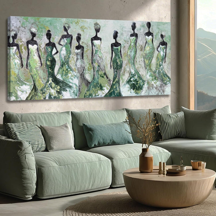 Black Women Canvas Wall Art, Large Wall Decor for Living Room, Green White Women Wall Art Print for Bedroom Office, Modern Canvas Art, 29X58 Inch