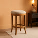Eva 31 Inch Tall Bar Height Rotating Backless Barstool in Weathered Oak Finish with Sand Color Fabric Upholstered Seat