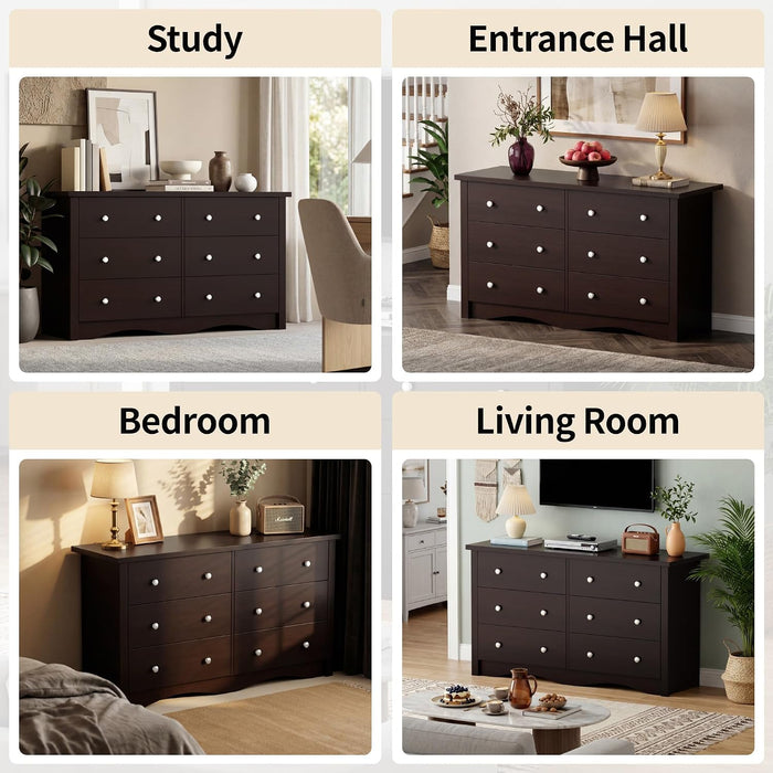 Dresser for Bedroom, 6 Dresser Drawer with Storage, Brown