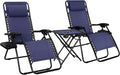 Outdoor Adjustable Zero Gravity Folding Reclining Lounge Chair with Cup Holder, Headrest Pillow, Detachable Side Table, Weather Resistant, Set of 2, Blue