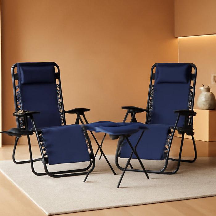 Outdoor Adjustable Zero Gravity Folding Reclining Lounge Chair with Cup Holder, Headrest Pillow, Detachable Side Table, Weather Resistant, Set of 2, Blue