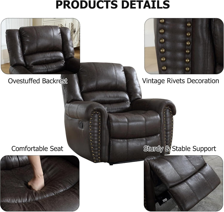 Leather Recliner Chair, Classic and Traditional Manual Recliner Chair with Comfortable Arms and Back Single Sofa for Living Room, Dark Grey