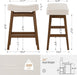 Bar Stools Set of 4, Barstools with Sturdy Wood Legs, Saddle Seat Counter Height Bar Stools for Kitchen Counter, Bar, Dining, 24 Inch Farmhouse Counter Stools, Antique White Leather
