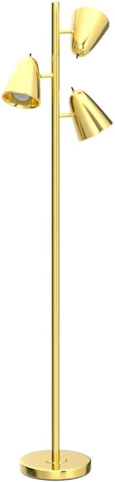 Tree Floor Lamp with 3 Light Bulbs, Standing Tall Pole Lamps for Living Room Bedroom Office, Reading Stand up Lamps with 3 Adjustable Arms, Brushed Gold